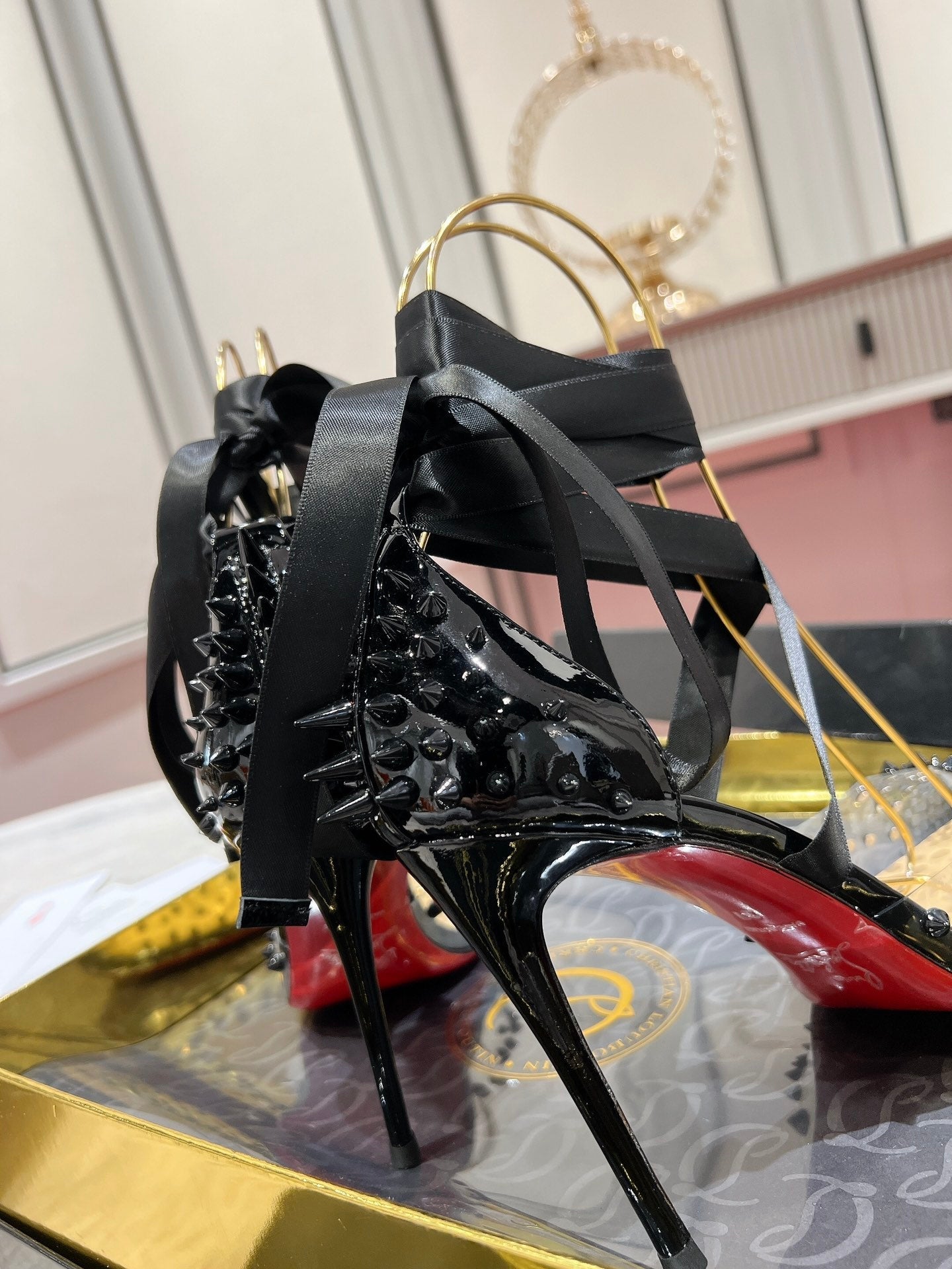 CL Mechante Reine Pumps 100mm Spike Patent PVC Black