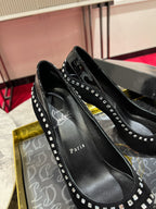 CL Women Pumps Crystals Embellished Patent And Sued Leather Black