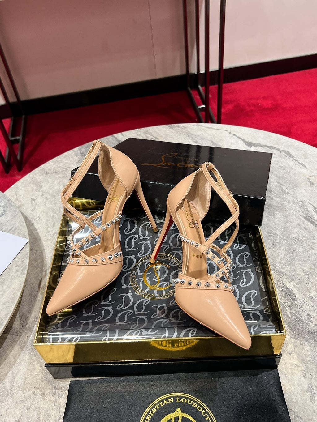 CL Tatooshka Spikes Pump 100mm Nappa Leather Nude