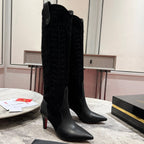 CL Santia Botta 85 mm Leather And Veau Velours Embroidery Black