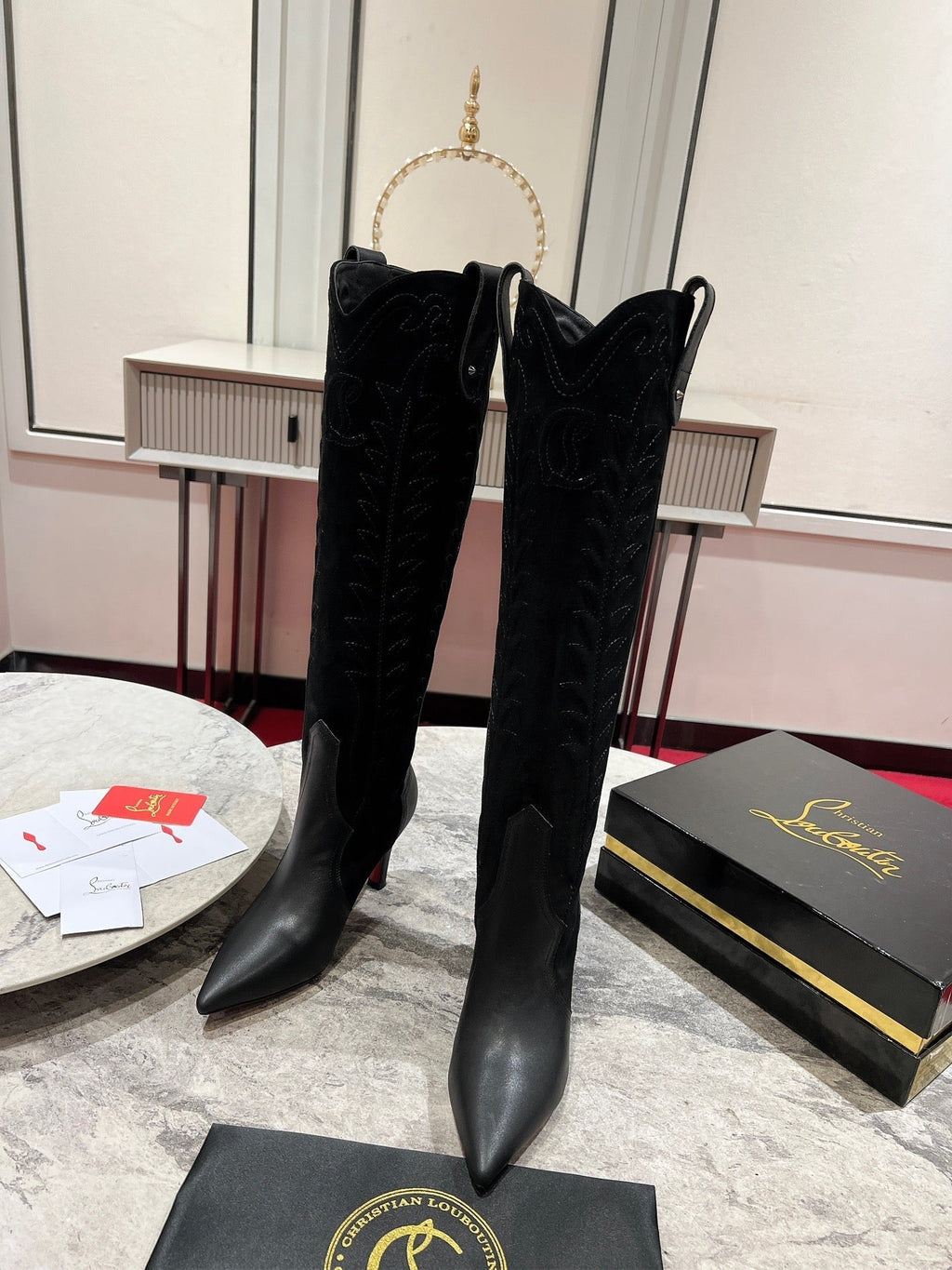 CL Santia Botta 85 mm Leather And Veau Velours Embroidery Black