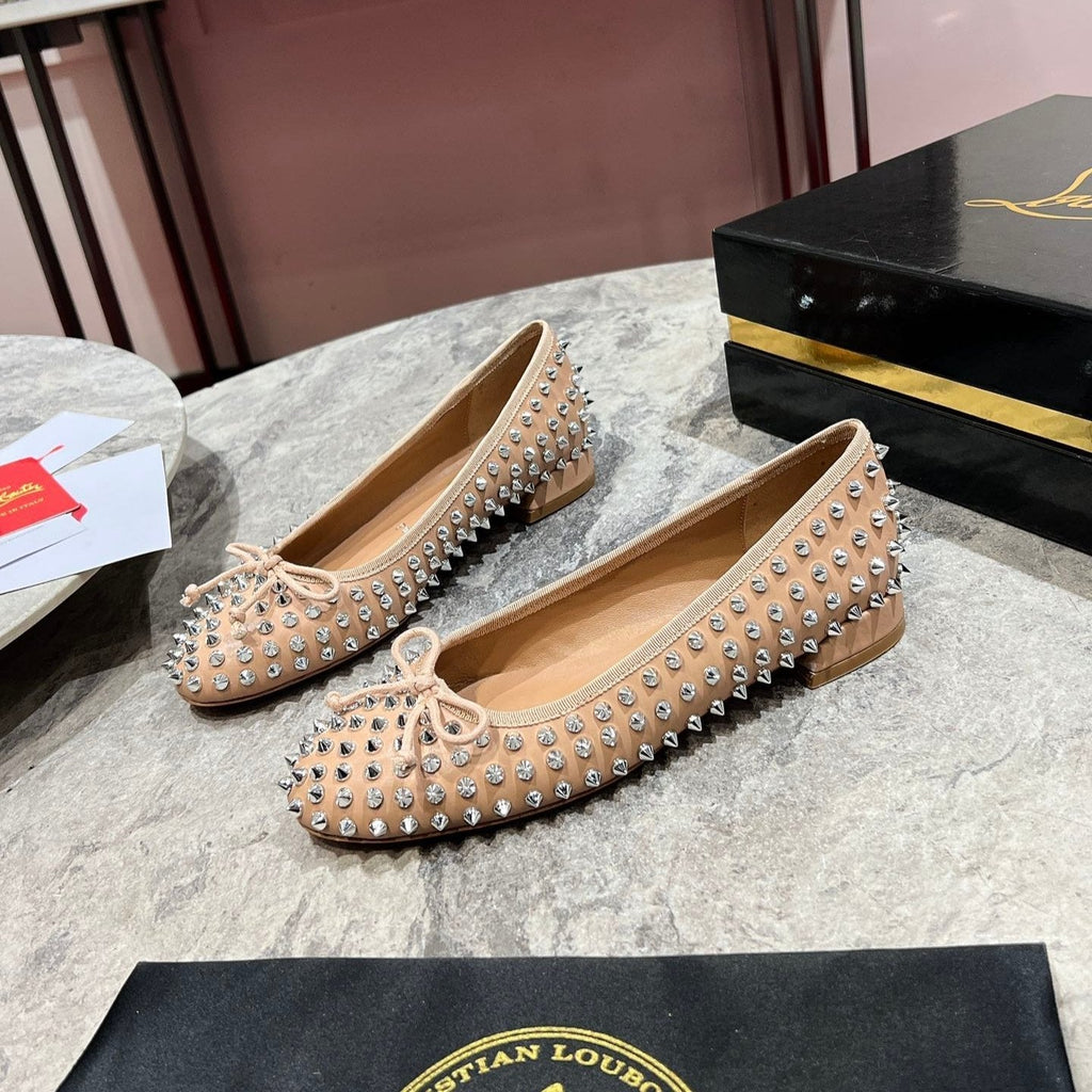 CL Sweetie Jane Spikes Ballerina Pump Nappa Leather Blush Beige