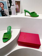VT High Heeled Sandals Green Sheepskin 292791
