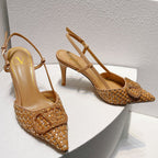 VT High Heeled Slingbacks Peru Brown Sheepskin 292801