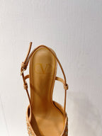VT High Heeled Slingbacks Peru Brown Sheepskin 292801