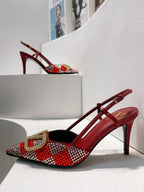 VT High Heeled Slingbacks Red Sheepskin 292816