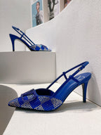 VT High Heeled Slingbacks Blue Sheepskin 292817