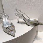 VT High Heeled Slingbacks Silver Sheepskin 292823