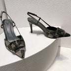 VT High Heeled Slingbacks Charcoal black Sheepskin 292824