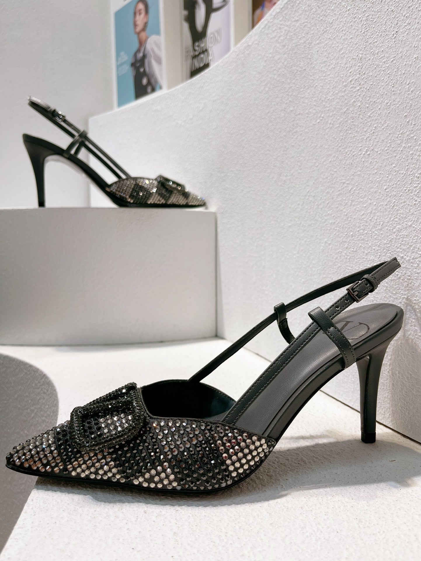 VT High Heeled Slingbacks Charcoal black Sheepskin 292824