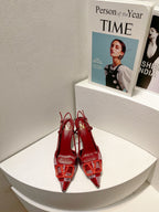 VT High Heeled Slingbacks Ruby Red Sheepskin 292825