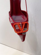 VT High Heeled Slingbacks Ruby Red Sheepskin 292825