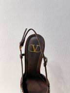 VT High Heeled Slingbacks Brown Chocolate Sheepskin 292826