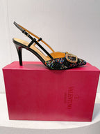 VT High Heeled Slingbacks Black Sheepskin 292828