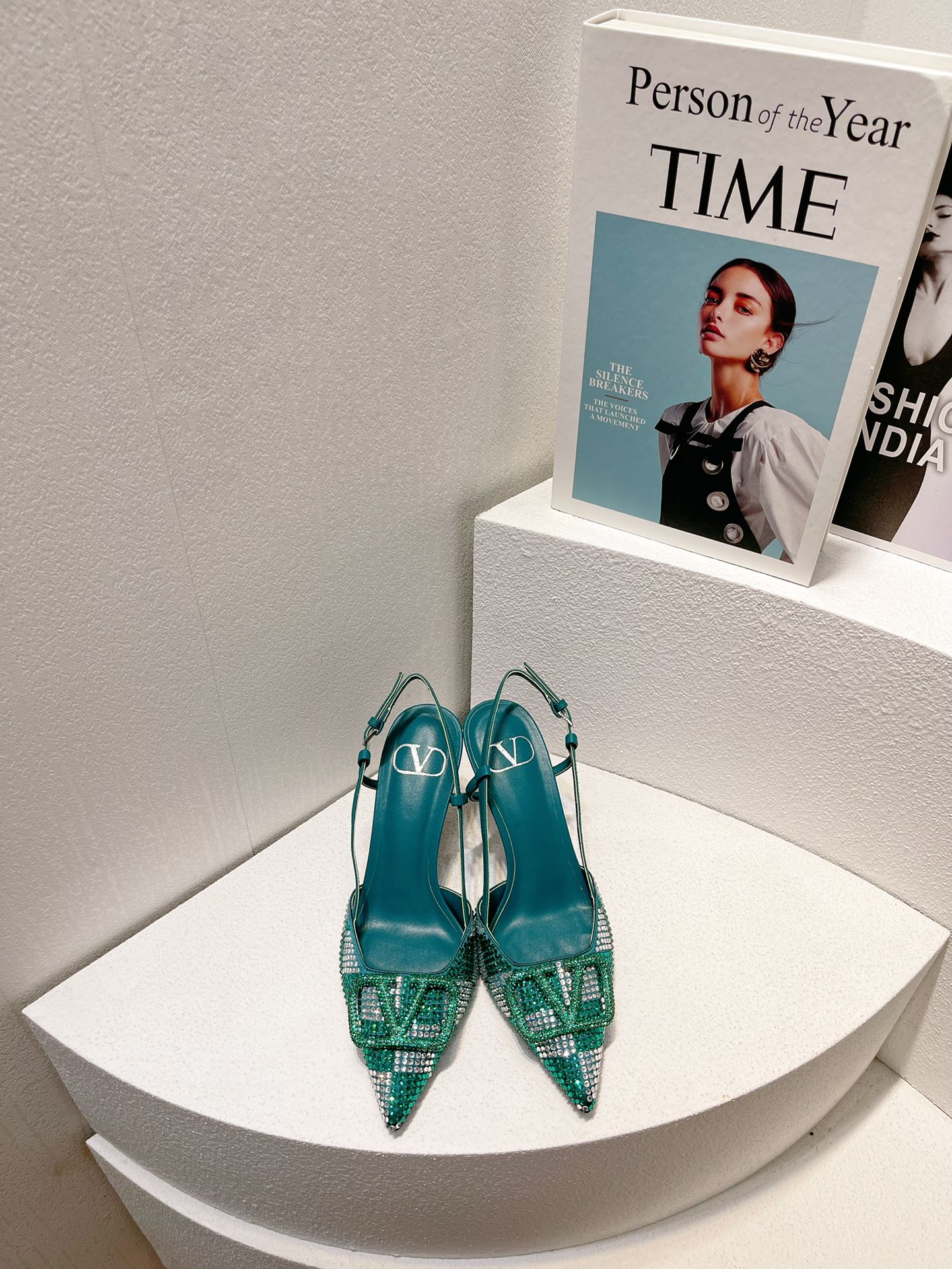 VT High Heeled Slingbacks Emerald Green Sheepskin 292829