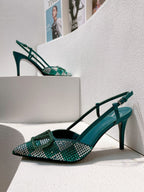 VT High Heeled Slingbacks Emerald Green Sheepskin 292829
