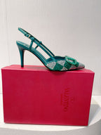 VT High Heeled Slingbacks Emerald Green Sheepskin 292829