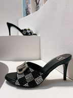 VT High Heeled Sandals Black Sheepskin 292831