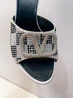 VT High Heeled Sandals Black White Sheepskin 292832
