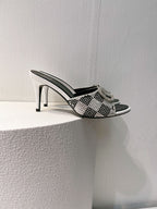 VT High Heeled Sandals Black White Sheepskin 292832