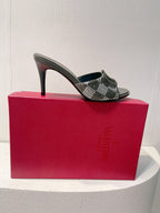 VT High Heeled Sandals Black Silver Sheepskin 292835