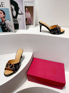 VT High Heeled Sandals Black Sheepskin 292851