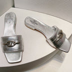 VT Moon Slides in Leather Silver Cowhide 292863