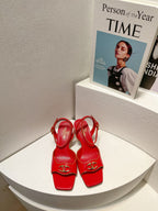 VT Sandals Heels 50mm Red Cowhide 292769