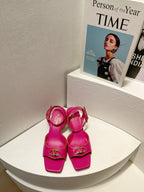 VT Sandals Heels 50mm Fuchsia Pink Cowhide 292772