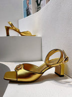 VT Sandals Heels 50mm Gold Cowhide 292774