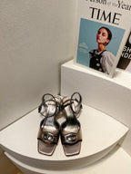 VT Sandals Heels 50mm Gray Cowhide 292776