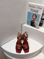 VT Sandals Heels 70mm Ruby Red Cowhide 292779