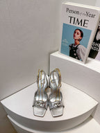 VT Sandals Heels 70mm Silver Cowhide 292785