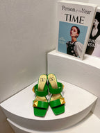 VT One Stud Leather Sandals Green Cowhide 292890