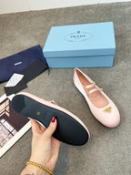 Prada 25th Double Strap Ballet Flats Light Pink Satin 564123