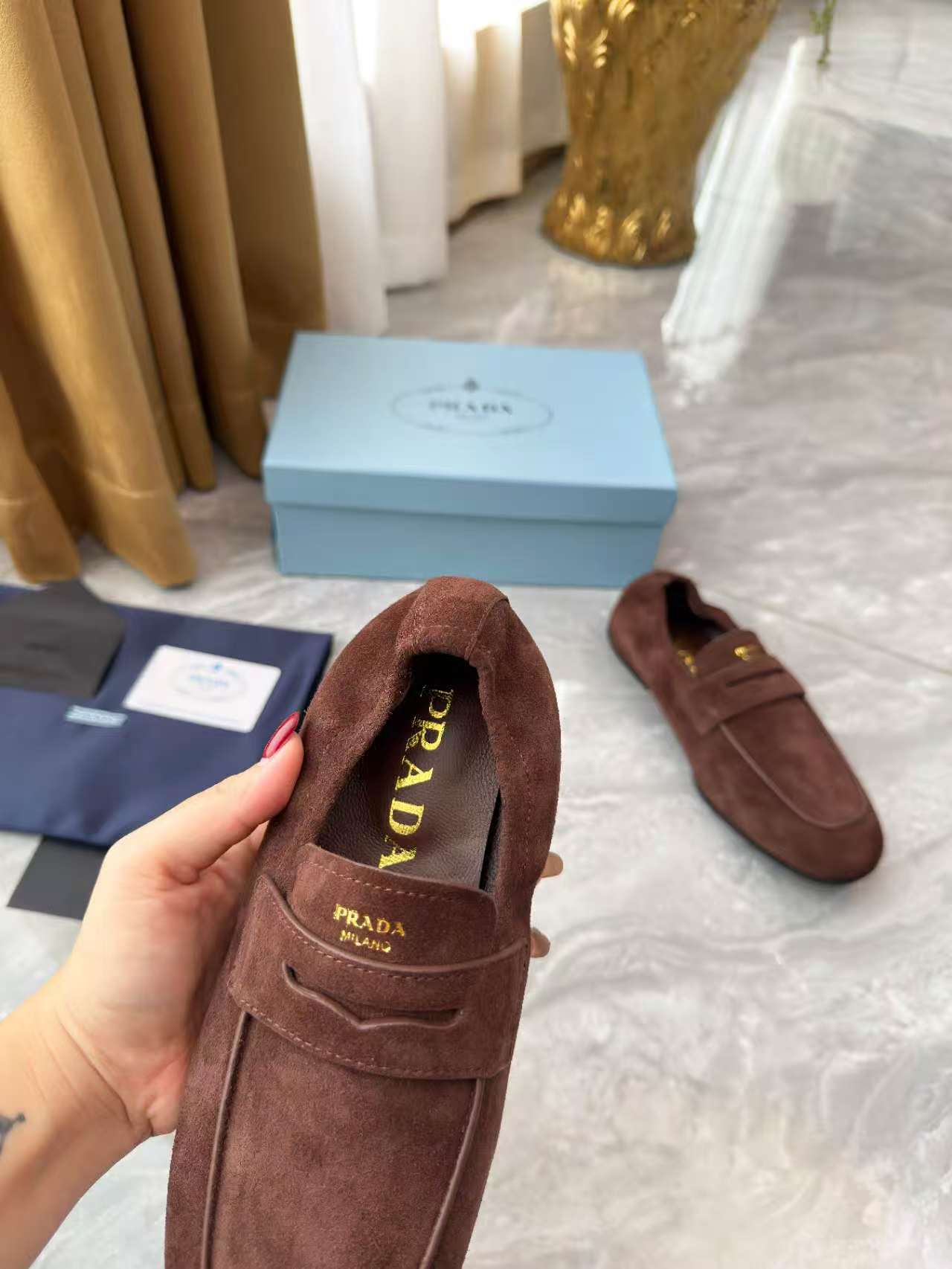 Prada 25SS Casual Elastic Loafers Warm Clay Suede 564181