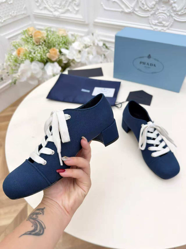 Prada 25 Mary Jane Shoes 55mm Dark Blue Fabric 564184