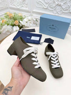 Prada 25 Mary Jane Shoes 55mm Dark Olive Fabric 564185