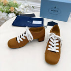 Prada 25 Mary Jane Shoes 55mm Chestnut Brown Fabric 564186