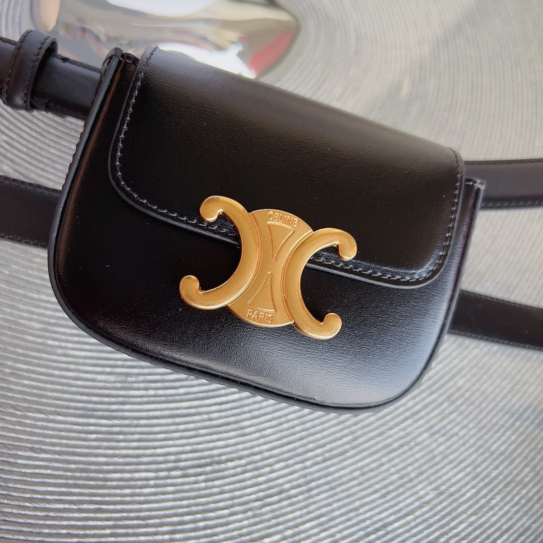 celin black calfskin belt bag triomphe gold buckle
