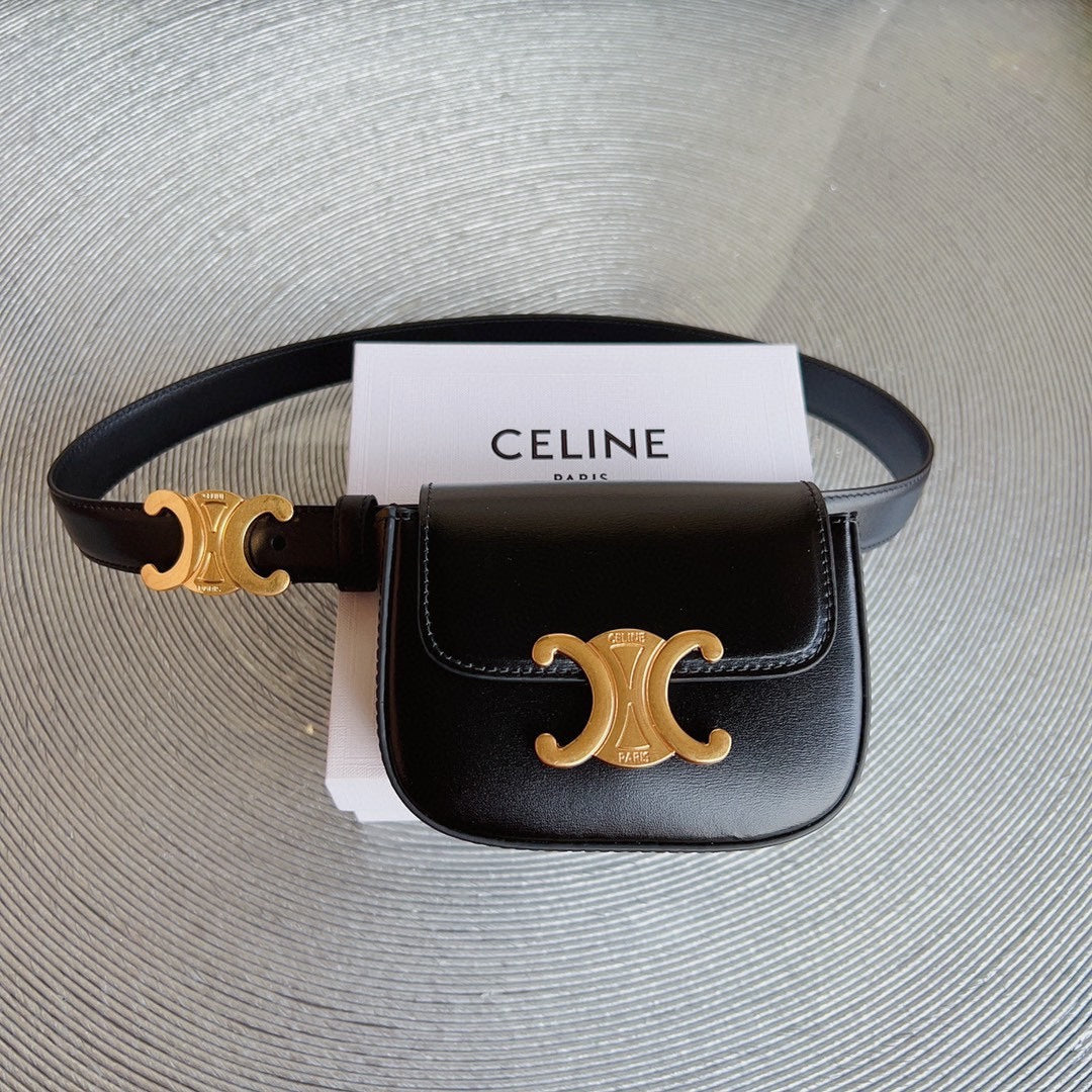 celin black calfskin belt bag triomphe gold buckle