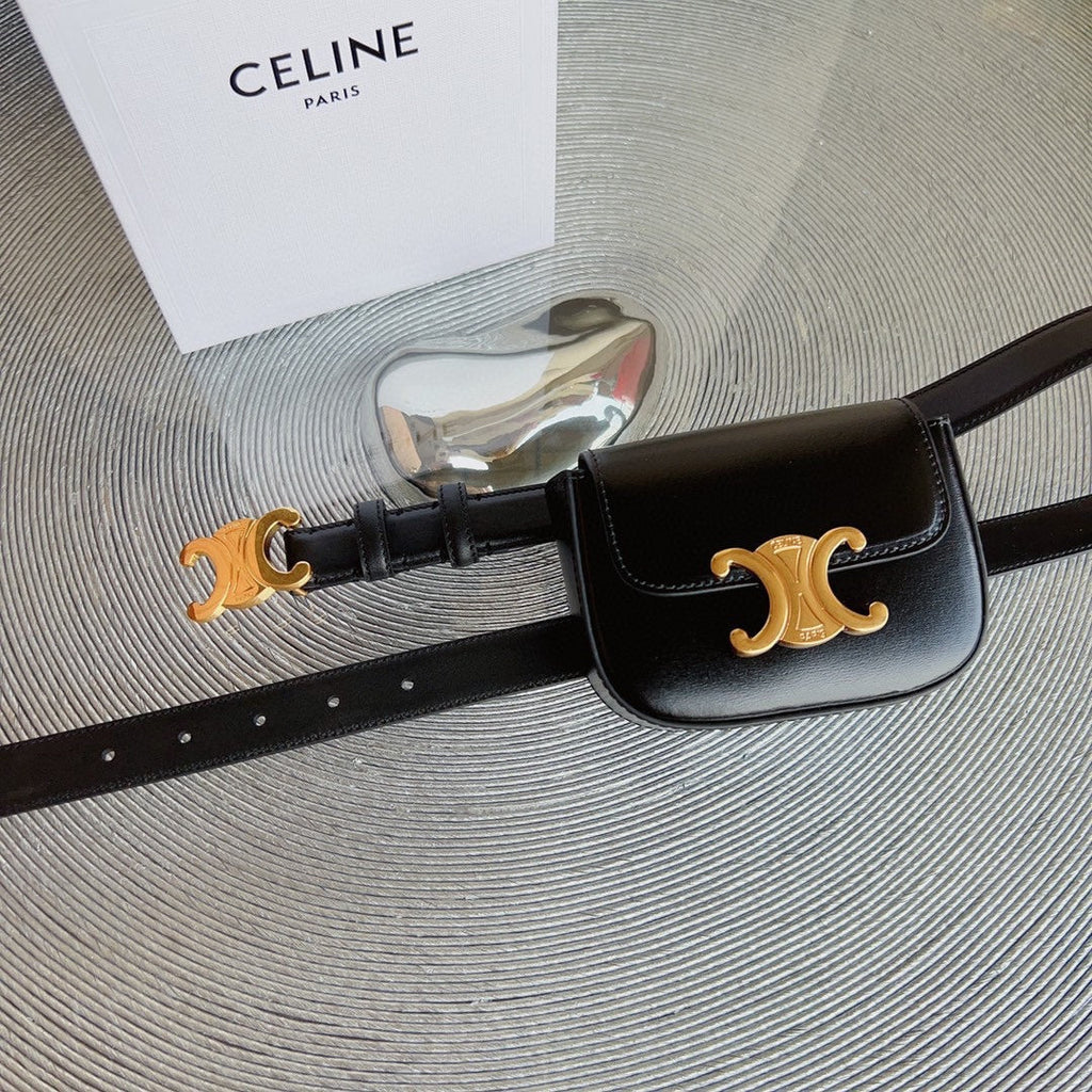 celin black calfskin belt bag triomphe gold buckle