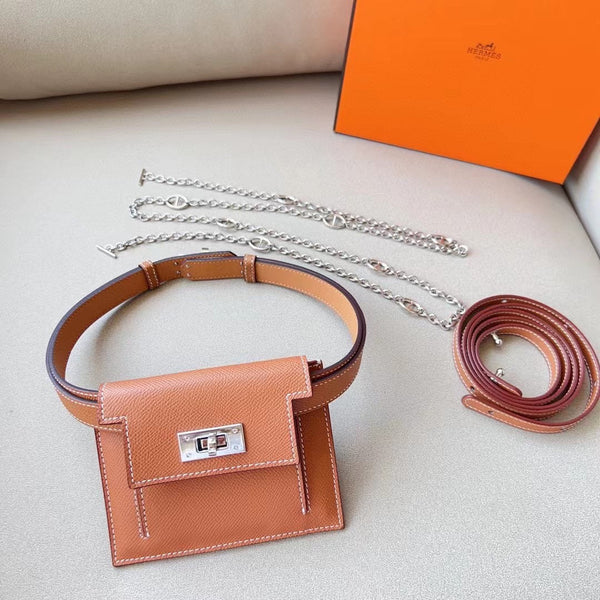 hm kelly belt 18mm with kelly pocket brown epsom silver hardware