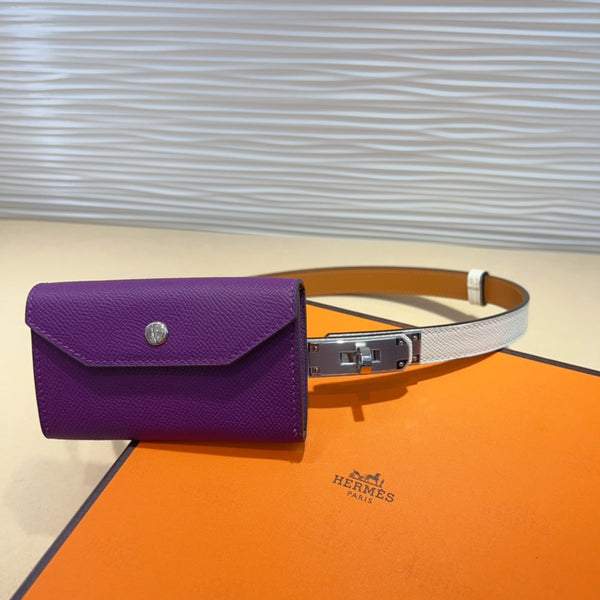 HM KELLY VIOLET PURPLE POCKET 18MM BELT WHITE LEATHER SILVER HARDWARE