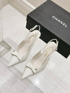 Chanel 25A Slingback White Patent Calfskin 393072