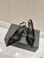 Chanel 25A Slingback Black Patent Calfskin 393073