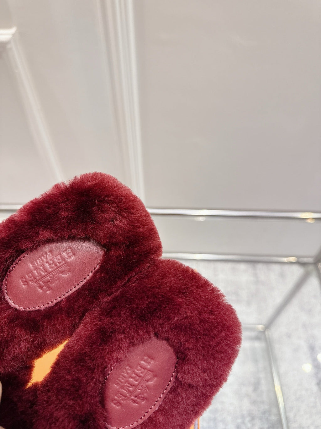 HM Oran slippers sliver buckle wine red wool