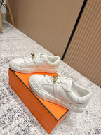 HM Casual Sneakers Gold Buckle White Leather