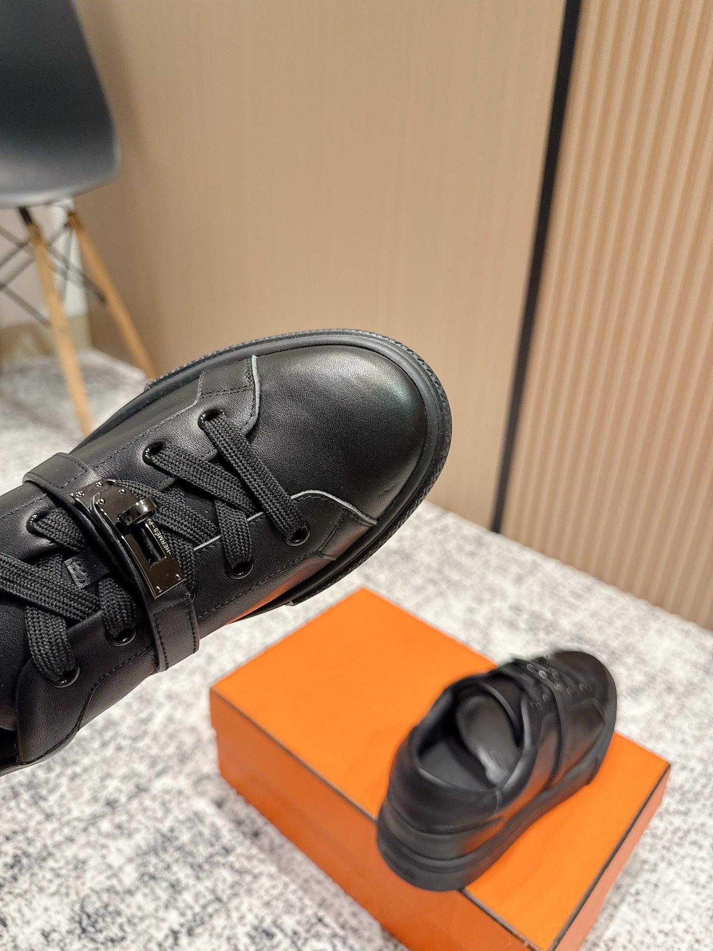 HM Casual Sneakers Black Buckle Black Leather