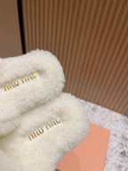 Miu Shearling-Lined Mules Black Cowhide 481432